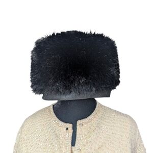 Vintage 90s Russian Style Elegant Glam Faux Fur Wool Blend Pillbox Hat